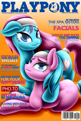 Size: 1240x1850 | Tagged: safe, artist:pshyzomancer, aloe, lotus blossom, earth pony, pony, female, mare, playpony, spa twins