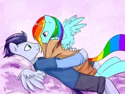 Size: 604x453 | Tagged: source needed, safe, artist:maccoffee, derpibooru import, rainbow dash, soarin', anthro, female, male, recolor, shipping, soarindash, straight