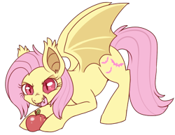 Size: 520x401 | Tagged: safe, artist:lulubell, derpibooru import, fluttershy, bat pony, pony, bats!, apple, flutterbat, race swap, simple background, solo, transparent background