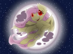 Size: 944x704 | Tagged: safe, artist:nekosnicker, derpibooru import, fluttershy, bat pony, pony, bats!, flutterbat, flying, moon, night, race swap, solo, stars