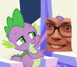 Size: 559x490 | Tagged: safe, artist:rapidbeta, edit, edited screencap, screencap, spike, dragon, the crystalling, anthony fantano, forced meme, meme, obligatory pony, spike holding a paper, theneedledrop