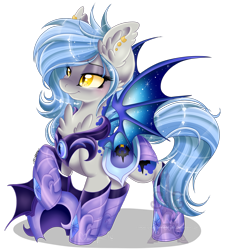 Size: 1600x1778 | Tagged: safe, artist:pvrii, oc, oc only, oc:midnight radiance, bat pony, pony, armor, night guard, simple background, solo, transparent background