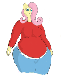 Size: 624x756 | Tagged: safe, artist:lupin quill, fluttershy, anthro, bbw, breasts, chubby, clothes, fat, female, solo, sweater, sweatershy