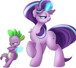 Size: 4500x4050 | Tagged: safe, artist:madacon, spike, starlight glimmer, dragon, pony, unicorn, absurd resolution, magic, simple background