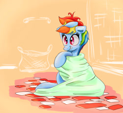 Size: 2500x2300 | Tagged: safe, artist:chrischin, rainbow dash, pegasus, pony, blanket, floppy ears, solo