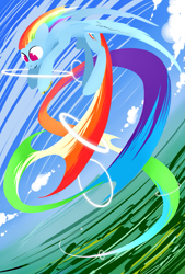 Size: 1181x1748 | Tagged: safe, artist:underpable, derpibooru import, rainbow dash, pegasus, pony, flying, solo, trail