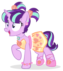 Size: 1242x1400 | Tagged: safe, artist:pixelkitties, starlight glimmer, pony, unicorn, alternate hairstyle, bracelet, clothes, cute, dress, female, glimmerbetes, happy, mare, necklace, open mouth, pigtails, raised hoof, simple background, smiling, solo, transparent background, vector, wide eyes