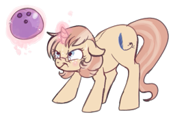 Size: 573x384 | Tagged: safe, artist:lulubell, derpibooru import, oc, oc only, oc:lulubell, pony, unicorn, bowling ball, female, glasses, magic, mare, simple background, solo, transparent background