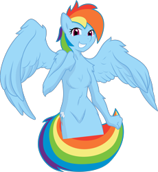 Size: 5000x5428 | Tagged: safe, artist:ambris, artist:fehlung, derpibooru import, rainbow dash, anthro, absurd resolution, barbie doll anatomy, belly button, fluffy, simple background, solo, transparent background