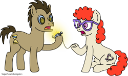 Size: 1251x746 | Tagged: safe, artist:mkogwheel, derpibooru import, doctor whooves, twist, eye reflection, fob watch, glasses, john smith, older, simple background, surprised, transparent, transparent background, watch