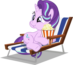 Size: 800x715 | Tagged: safe, artist:seahawk270, starlight glimmer, hamster, pony, unicorn, the crystalling, beach chair, cute, eating, female, food, glimmerbetes, lying down, mare, popcorn, simple background, solo, transparent background, vector