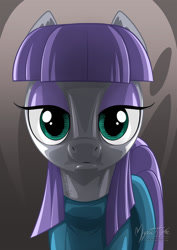 Size: 955x1351 | Tagged: safe, artist:mysticalpha, maud pie, earth pony, pony, the gift of the maud pie, clothes, female, frown, looking at you, mare, solo, stare