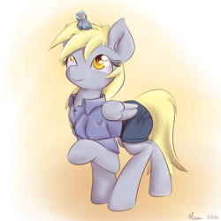 Size: 850x849 | Tagged: safe, artist:alasou, derpibooru import, derpy hooves, bird, pegasus, pony, clothes, female, mare, solo