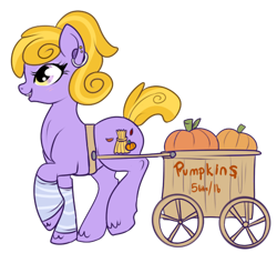 Size: 500x473 | Tagged: safe, artist:lulubell, derpibooru import, g3, autumn crisp, cart, g3 to g4, generation leap, hearing aid, pumpkin, simple background, solo, transparent background