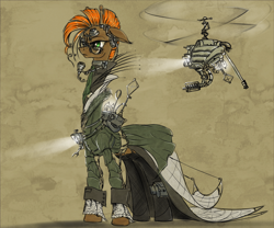 Size: 1024x853 | Tagged: safe, artist:madhotaru, oc, oc only, oc:twiggy, giraffe, dieselpunk, drone, steampunk, technology