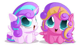 Size: 1037x601 | Tagged: safe, artist:berrypawnch, princess flurry heart, princess skyla, pony, baby, baby pony, berrypawnch is trying to murder us, crystal sisters, cute, flurrybetes, foal, simple background, skylabetes, transparent background