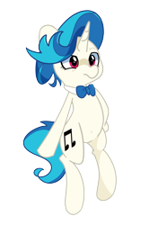 Size: 1200x1700 | Tagged: safe, artist:turtlefarminguy, dj pon-3, vinyl scratch, pony, unicorn, alternate hairstyle, bipedal, bowtie, solo, vinyl class