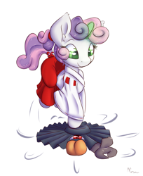 Size: 781x959 | Tagged: safe, artist:alasou, derpibooru import, sweetie belle, pony, unicorn, youkai, clothes, duo, female, karakasa, kasaobake, kimono (clothing), mare, miko, simple background, solo, white background