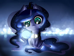 Size: 1200x900 | Tagged: safe, artist:evehly, derpibooru import, princess luna, alicorn, pony, chibi, sitting, solo