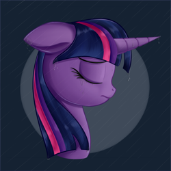 Size: 1280x1280 | Tagged: safe, artist:andelai, twilight sparkle, crying, head, rain, sad, simple background, solo, wet mane