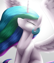 Size: 1471x1723 | Tagged: safe, artist:dipfanken, princess celestia, alicorn, pony, eyes closed, solo, spread wings