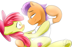 Size: 2300x1500 | Tagged: safe, artist:phuocthiencreation, apple bloom, tender taps, on your marks, blushing, cutie mark, dancing, female, floppy ears, male, shipping, straight, tenderbloom, the cmc's cutie marks, wide eyes