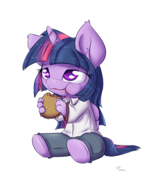 Size: 900x1100 | Tagged: safe, artist:alasou, derpibooru import, twilight sparkle, twilight sparkle (alicorn), alicorn, anthro, unguligrade anthro, chibi, eating, food, hay burger, simple background, solo, transparent background, twilight burgkle