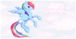 Size: 1087x562 | Tagged: safe, artist:hioshiru, derpibooru import, rainbow dash, pegasus, pony, blue coat, blue wings, female, mare, multicolored mane, simple background, smiling, solo