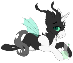 Size: 1848x1597 | Tagged: safe, artist:meowcephei, oc, oc only, oc:tounicoon, changeling, hybrid, unicorn, 2017, abstract background, changeling oc, cute, flask, looking at you, sharp teeth, simple background, solo, teeth, transparent background