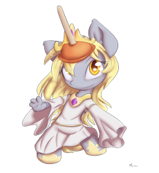 Size: 1700x1850 | Tagged: safe, artist:alasou, derpibooru import, derpy hooves, anthro, chibi, clothes, costume, cute, derpicorn, plunger, plungercorn, plungicorn derpy, simple background, solo, transparent background