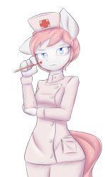 Size: 650x1100 | Tagged: safe, artist:alasou, derpibooru import, nurse redheart, anthro, female, solo, thermometer