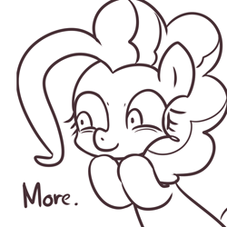 Size: 1000x1000 | Tagged: safe, artist:maren, derpibooru import, pinkie pie, earth pony, pony, moar, monochrome, more, pixiv, reaction image, solo