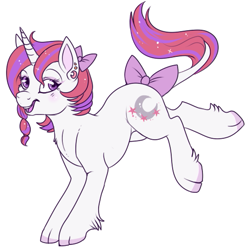 Size: 533x537 | Tagged: safe, artist:lulubell, derpibooru import, moondancer (g1), classical unicorn, g1, bucking, leonine tail, simple background, solo, white background