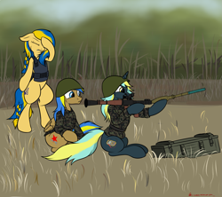 Size: 3373x3000 | Tagged: safe, artist:orang111, oc, oc only, oc:electro current, oc:rack redstar, oc:ukraine, ammobox, body armor, camouflage, clothes, derp, facehoof, forest, helmet, military, military uniform, nation ponies, officer, ponified, requested art, rocket launcher, rpg-7, soldier, ukraine, ukrainian, uniform, you see ivan