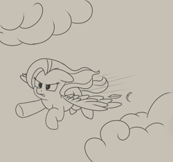 Size: 652x613 | Tagged: safe, artist:andelai, fluttershy, pegasus, pony, angry, cloud, flying, sketch, solo