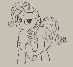 Size: 750x691 | Tagged: safe, artist:andelai, rarity, pony, unicorn, fat, monochrome, raritubby, sketch, solo