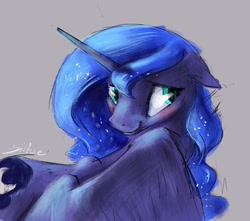 Size: 1280x1134 | Tagged: safe, artist:silfoe, derpibooru import, princess luna, alicorn, pony, blushing, cute, lunabetes, lunadoodle, solo