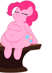 Size: 5000x7000 | Tagged: safe, artist:andelai, artist:worstsousaphonehorse, pinkie pie, earth pony, pony, absurd resolution, belly button, chubby, eyes closed, fat, female, hoof on belly, large butt, pudgy pie, simple background, sitting, solo, squishy, table, transparent background, wide hips