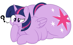 Size: 7000x4333 | Tagged: safe, artist:andelai, artist:worstsousaphonehorse, twilight sparkle, twilight sparkle (alicorn), alicorn, absurd resolution, belly, fat, female, huge butt, impossibly large butt, large butt, lying, mare, obese, princess twilard, puzzled, question mark, simple background, solo, text, the ass was fat, transparent background, twibutt, twilard sparkle, twilight has a big ass, vector