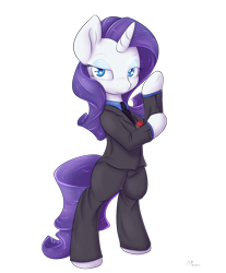 Size: 1200x1450 | Tagged: safe, artist:alasou, derpibooru import, rarity, pony, unicorn, bipedal, clothes, female, flower, looking at you, mare, necktie, rose, simple background, solo, suit, transparent background