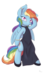 Size: 1250x1950 | Tagged: safe, artist:alasou, derpibooru import, rainbow dash, pegasus, pony, bipedal, bracelet, clothes, dress, earring, female, jewelry, little black dress, mare, rainbow dash always dresses in style, shoes, simple background, solo, transparent background