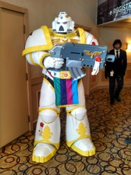 Size: 2448x3264 | Tagged: artist needed, safe, princess celestia, human, armor, babscon, babscon 2015, bolter, convention, cosplay, gun, heresy, irl, photo, power armor, powered exoskeleton, purity seal, space marine, warhammer (game), warhammer 40k
