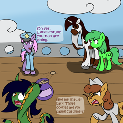 Size: 3000x3000 | Tagged: safe, artist:bigmackintosh, oc, oc only, oc:chic pea, oc:hardy mackintosh, oc:kappa the kirin, kirin, blacksmith, hardpea, mack and chic pea's cruise