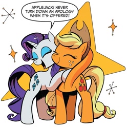 Size: 1013x1023 | Tagged: safe, artist:andypriceart, derpibooru import, idw, applejack, rarity, earth pony, pony, unicorn, friends forever, spoiler:comic, spoiler:comicff8, female, official comic, shipping fuel