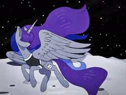 Size: 2048x1536 | Tagged: safe, artist:incendiaryboobs, derpibooru import, maud pie, princess luna, pony, clothes, fusion, moon, shirt, solo