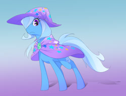 Size: 1582x1200 | Tagged: safe, artist:shimizu, derpibooru import, trixie, pony, unicorn, cute, diatrixes, female, gradient background, hair over one eye, looking at you, mare, pixiv, solo