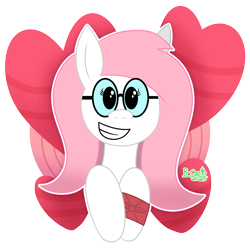 Size: 1700x1700 | Tagged: safe, alternate version, artist:b-cacto, derpibooru import, oc, oc only, oc:sugar morning, glasses, heart, looking at you, simple background, solo, transparent background