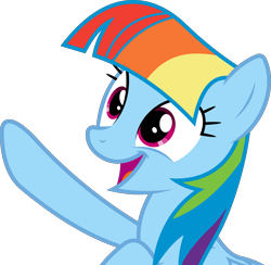 Size: 6137x6000 | Tagged: safe, artist:dasprid, rainbow dash, pegasus, pony, the lost treasure of griffonstone, absurd resolution, alternate hairstyle, cute, female, mane swap, manebow sparkle, mare, open mouth, simple background, smiling, solo, transparent background, vector, wide eyes