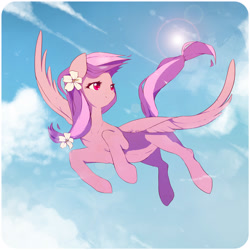 Size: 3000x3000 | Tagged: safe, artist:sorasku, oc, oc only, oc:moonlight blossom, pegasus, pony, female, flower, flying, mare, solo