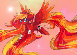 Size: 2912x2059 | Tagged: safe, artist:wilvarin-liadon, oc, oc only, oc:fire strike, pegasus, pony, female, heart eyes, looking at you, mare, solo, wingding eyes